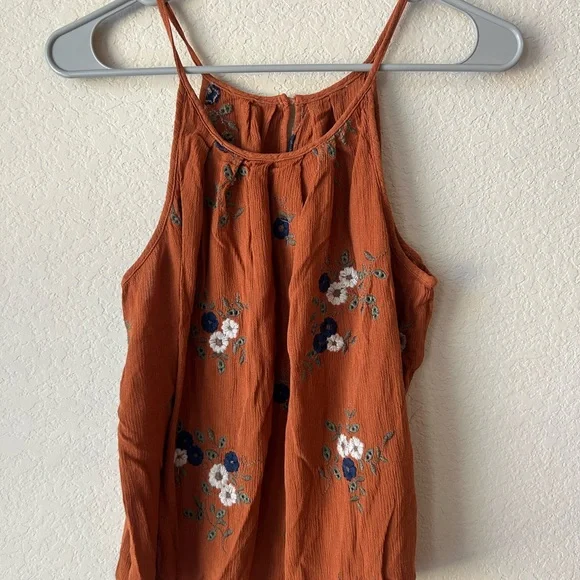 Floral Embroidered Rust Tank Top - Picture 1 of 3